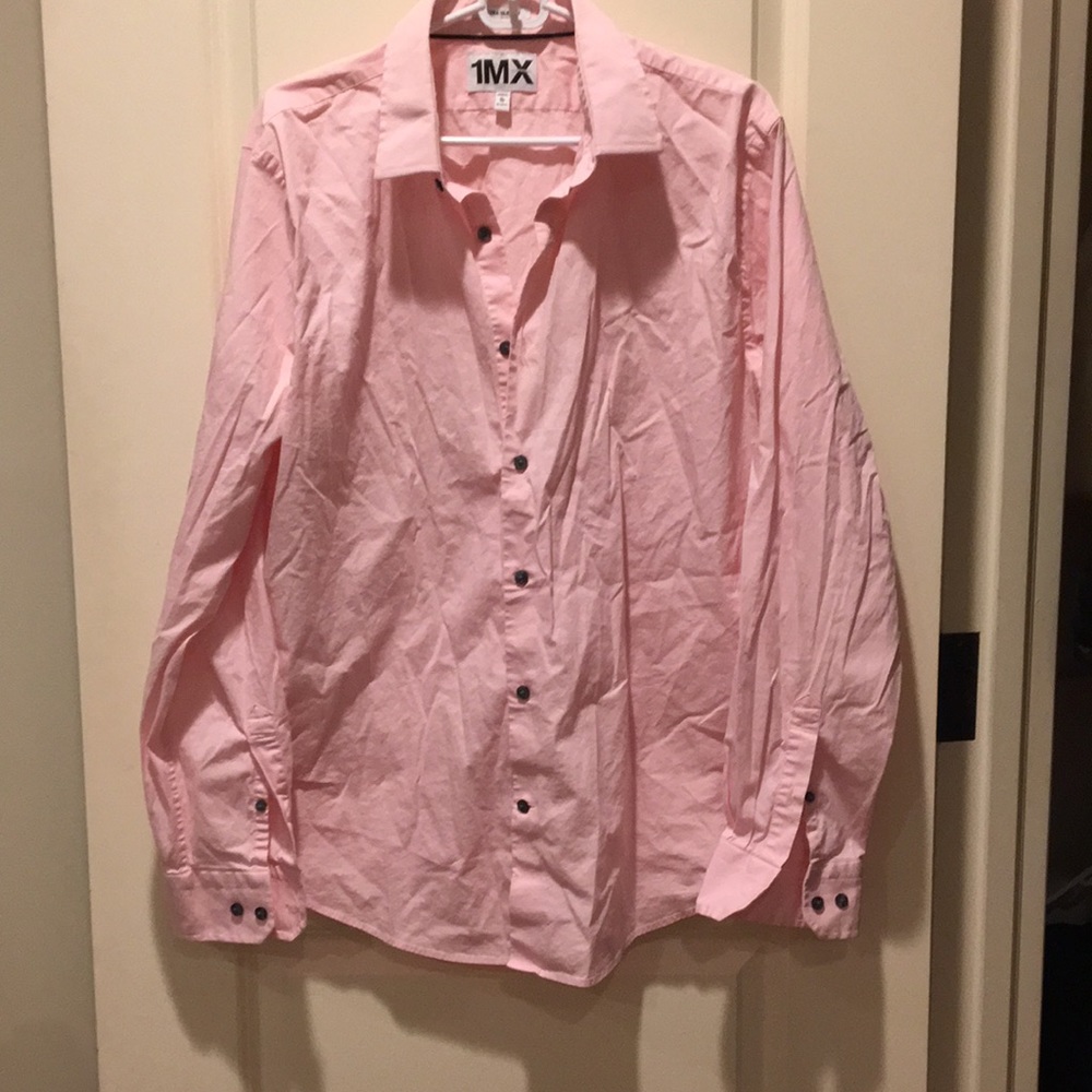 Express 1MX mens Extra Slim Fit Button Down dress shirt stretchy XL 17-15.5 pink